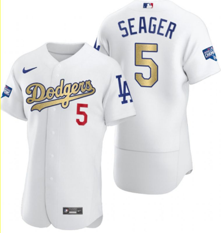 Men Los Angeles Dodgers #5 Seager White 2020 World Series Champions Authentic Player MLB Jersey->los angeles dodgers->MLB Jersey
